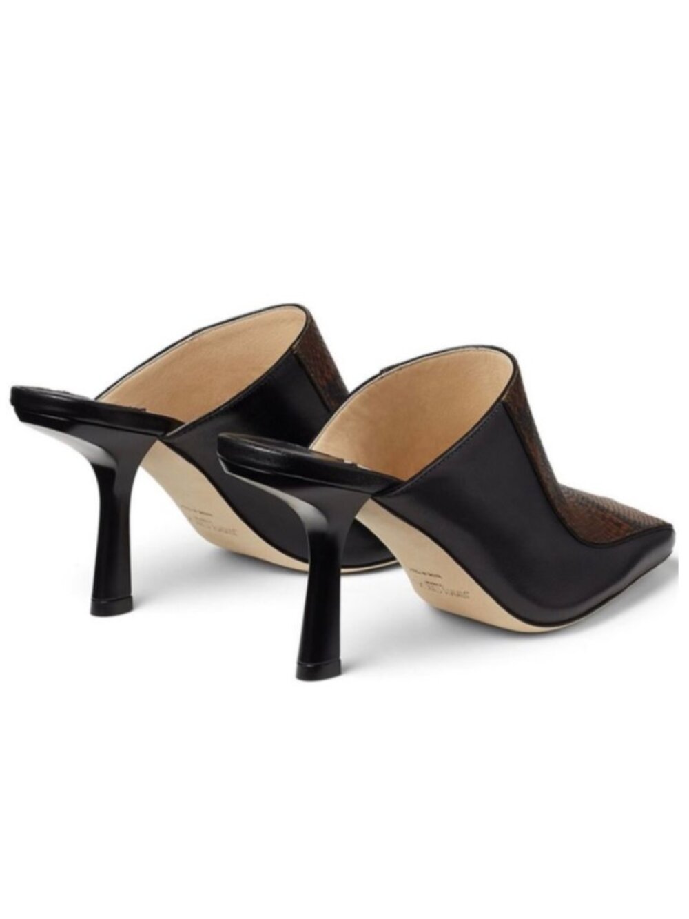 Jimmy Choo Marcel 85mm Snake Effect Leather Square-Toe Mules (Black Tan) - Picture 2 of 15